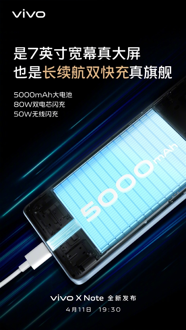 首款骁龙8 7英寸商务旗舰！vivo X Note官方剧透：5000mAh长续航